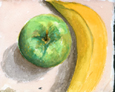 watercolor still life apple and banana