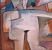abstract painting, woman dressing