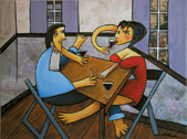 contemporary painting, the wine drinkers