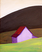 barn on mountain painting