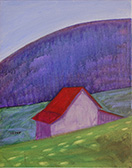 barn mountain painting